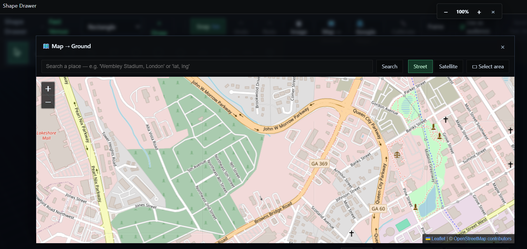 Shape Drawer with in-app satellite map